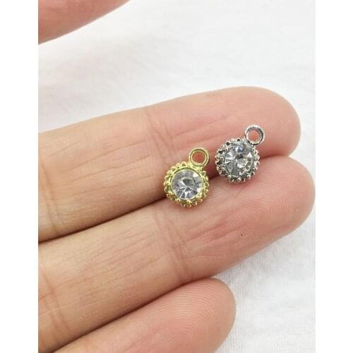 Eruifa 20pcs 6mm mini drop With Rhinestone Coin Zinc Alloy necklace,earring bracelet jewelry DIY handmade 2 colors