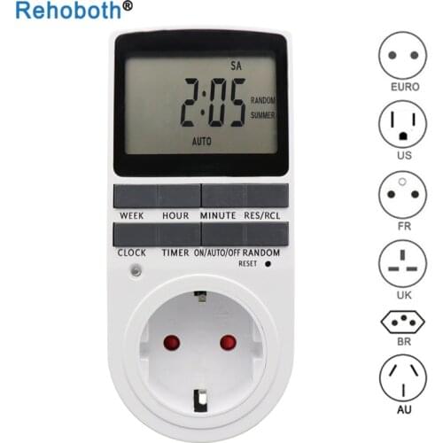 Electronic Digital Timer Switch EU US FR BR Plug Kitchen Timer Outlet 230V 110V 7 Day 12/24 Hour Programmable Timing Socket