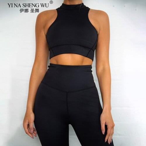 2 Piece Workout Yoga Sets Sportswear Back Zipper Crop Tops Padded Bra Gym Push Up Yoga Leggings Sports Suits Womens Tracksuits