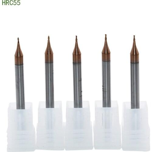 5PCS HRC55 0.2MM 0.3MM 0.4MM Tungsten Carbide ball nose End Mill 2F CNC machine Milling Cutters diameter micro end mills radius