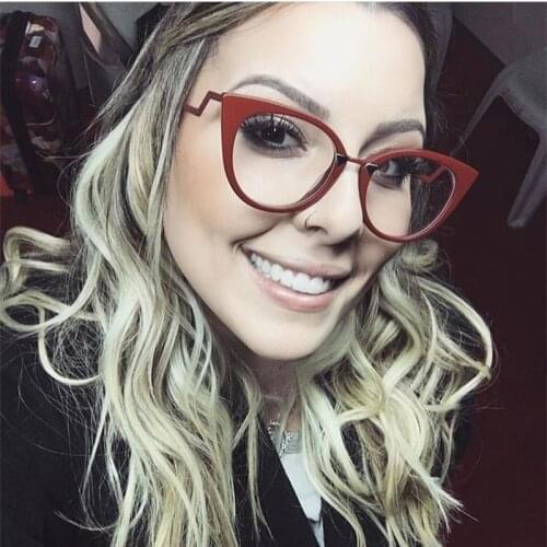 Red Eyeglasses Frame Women Fashion Glasses Cat Eye Optical Frames Myopia Nerd Glasses Female Spectacles Eyewear Curved Legs