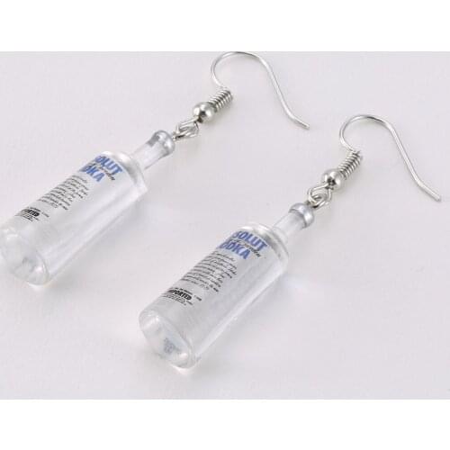 Creative Cool Vodka Bottle Drop Earrings Funny Drinking Style Cartoon Transparent Bottle Dangle Earrings for Women