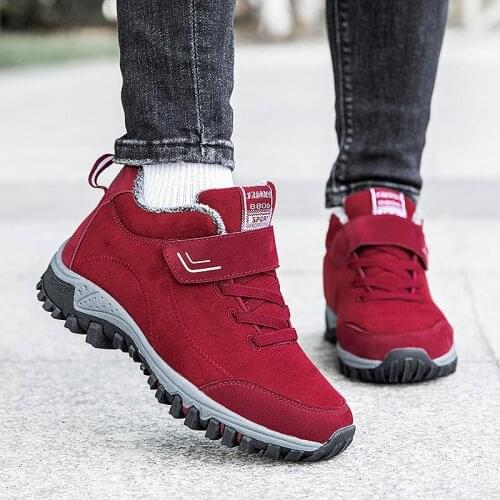 Large Size High Top Non-slip Womens Running Shoes Winter Ladies Sports Shoes Sport Men Sneakers Women Sneakers Red Fur GMD-0742