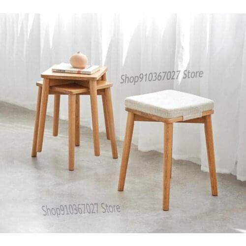 All Solid Wood Square Stool Modern Minimalist Nordic Household Stackable Shoe Changing Stool Dressing Stool