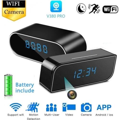 Home Security Wifi Camcorder 1080P Mini Clock Camera Wireless Nanny Clock Time Alarm with Night Vision Remote Monitor Micro Cam