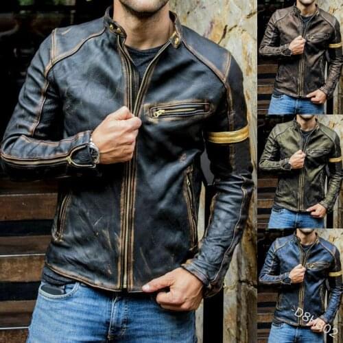 European and American mens leather jacket mens youth zipper stand-up collar punk mens motorcycle leather jacket 2021