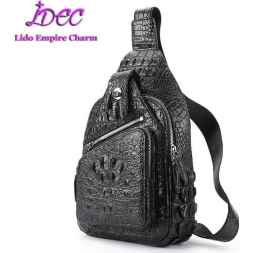Men Shoulder Bags Real Crocodile Skin Waist Packs Sling Crossbody Outdoor Sport Shoulder Chest Daily Men Leather Messenger Bag