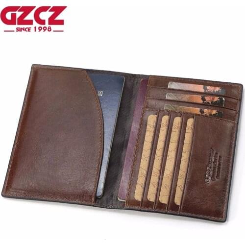 GZCZ Genuine Leather Men Wallet Passport Cover ID Business Card Holder Travel Credit Case Rfid Driving License Bag Small Walet