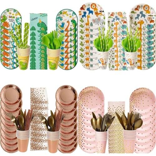 8 Guest Birthday Decorations Disposable Tableware Set Paper Straws Cups Plates Napkins Boy Girl Adult Birthday Party Supplies