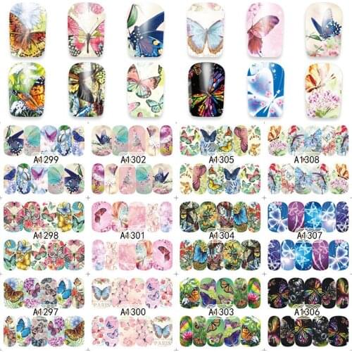 12 Patterns Mixed Design Nail Stickers Butterfly Flower Leaf Animals Water Transfer Decals Tattoo Nail Art Manicure Tips