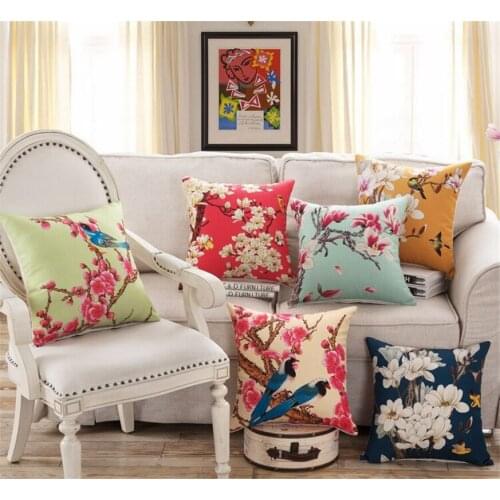 Hap-deer Floral Cushion Cover Cotton Linen Pillow Cover For Sofa 45*45cm Home Decor Colorful Pillows Case funda cojin