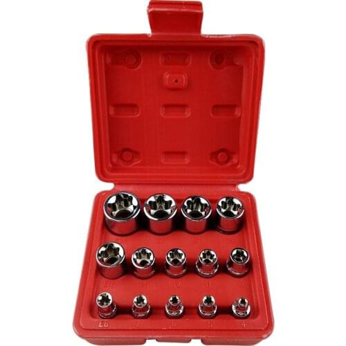 New High quanlity 14pcs/set E Torx Star Female Bit Socket Set 1/2" 3/8" 1/4" Drive E4 - E24 Repair tool hand tool set