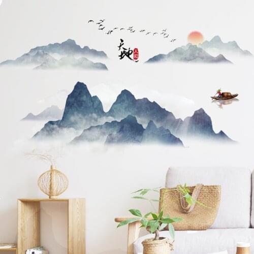 New Chinese Background Wall Sticker Creative Ink Landscape Wallpaper Wall Pictures for Living Room Study Room Office Wall Decals