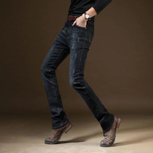 Autumn 2018 New Mens Bootcut jeans Black Slim Fit Mens Flared Jeans High Quality bootcuts pants bell bottom jeans