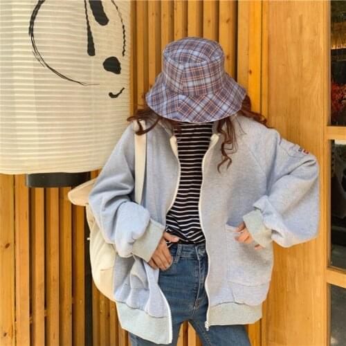 Autumn 2021 Korean Version Sweatshirt Girl Fashion Students Hoodies O-neck Long sleeved Undercoat Hoodie Zipper Women Clothes #S