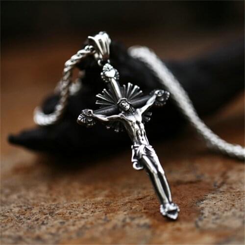 Jesus Cross Necklace 316L Stainless Steel Jewelry God Bless Pendant With Chain