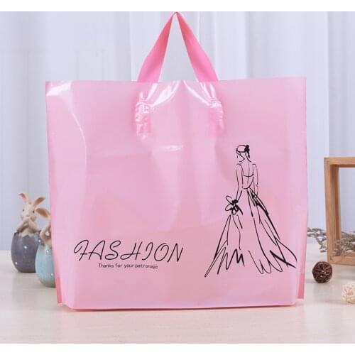 Pink Plastic Bags 10pcs Black Wedding Girl Print Shopping Jewelry Packaging Bags Plastic Gift Bag With Hnadle Thick Pouch