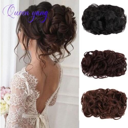 QUEENYANG Synthetic Messy Girl Curly Curly Hair Bun Golden Brown Chemical Fiber Hair Extension Bun High Bun Wig Set