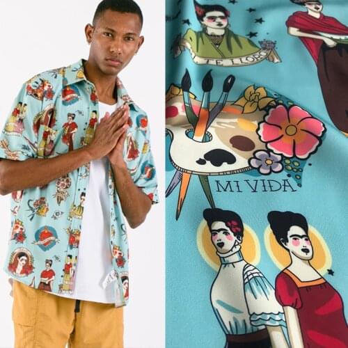 147cm Wide Printed Fabric Stretch Satin Shirt 100% Polyester Soft Pajamas Shirt Fabrics for Dress Per Meter Wholesale Cloth