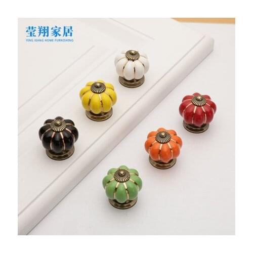 Vintage Furniture Handle Door Knobs Furniture Drawer Cupboard Kitchen Pull Handle Pumpkin Ceramic Cabinet Handles Retro Hardware