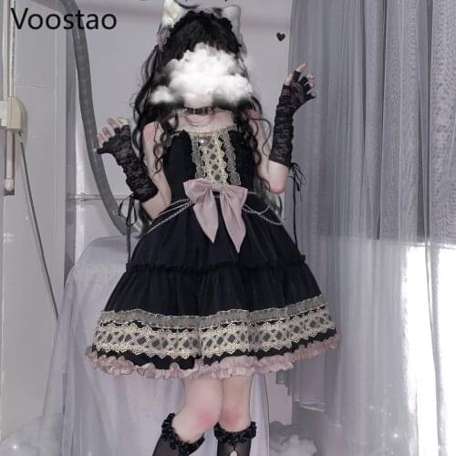 Dark Gothic Lolita Dress Girls Vintage BlackBerry Cake Lace Ruffles Cool Jsk Dress Women Sweet Sleeveless Punk Party Sling Dress