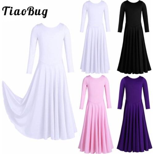 TiaoBug Girls Long Sleeve Loose Fit Ballet Tutu Dance Dress Lyrical Dance Costumes Ankle Length Dress Contemporary Dance Costume
