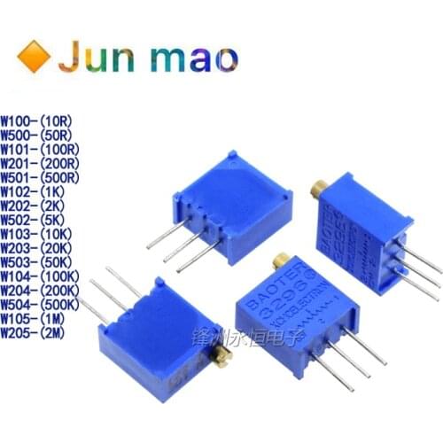 10pcs 3296W 3296 50 100 200 500 ohm 1K 2K 5K 10K 20K 50K 100K 200K 500K 1M ohm 103 100R 200R 500R Trimpot Trimmer Potentiometer