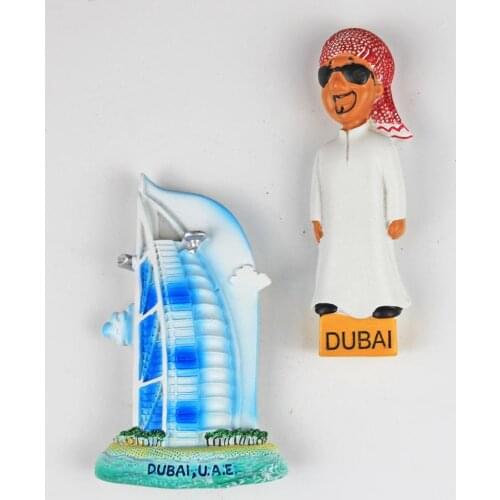 Dubai Local tycoon Tourist Gifts Polyresin Rich man Burj Al Arab Refrigerator Magnetic Stickers Travel Fridge Magnet Souvenir