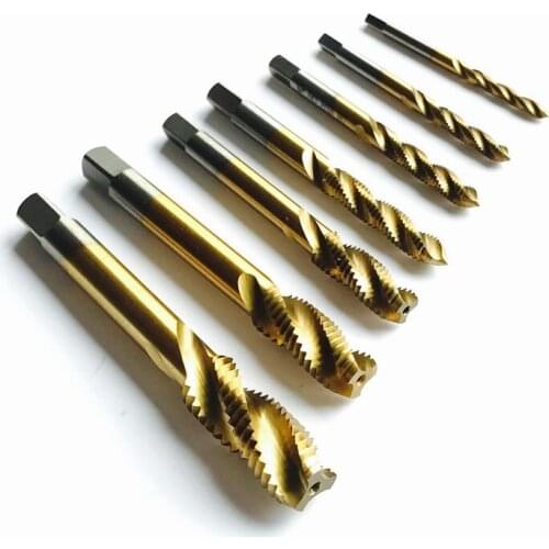 High quality HSS 6542 Full CNC grinded 10pcs Machine spiral Tap Screw Taps HSS TIN coating M3 M4 M5 M6 M8 M10 M12 M14 M16 M18