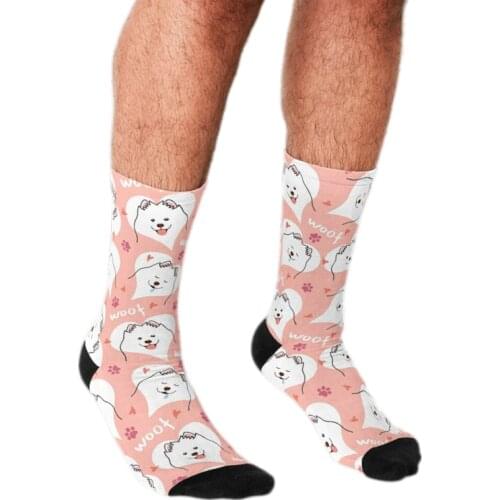 Funny Men socks pink Samoyed Dog pattern Printed hip hop Men Happy Socks cute boys street style Crazy novelty Socks for men