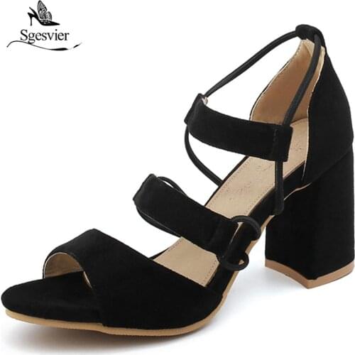 SGESVIER Fashion Ankle Strap Sweet Girl Sandals Elegant Lady High Heel Shoes Simple Thick Heel Sandals Shoes Woman Size 46 OX384