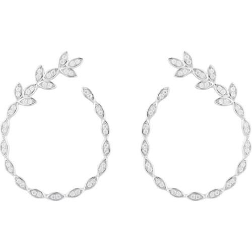 SLJELY Fashion High Quality 925 Sterling Silver Leaves Floral Earrings Micro Cubic Zirconia Stones for Women Brand Jewelry