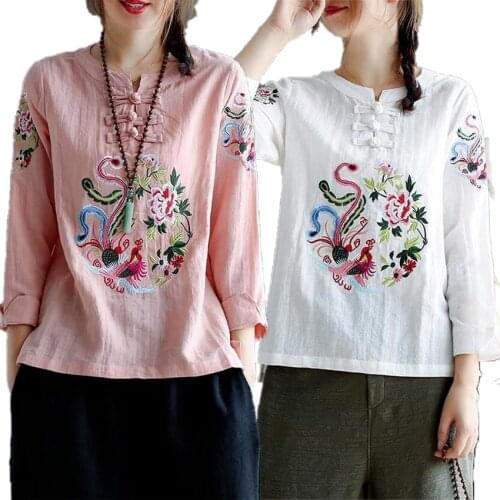 Chinese Traditional Clothing for Women Top Tang Suit Floral Embroidery Spring Summer Shirts Solid Color Casual Long Sleeve