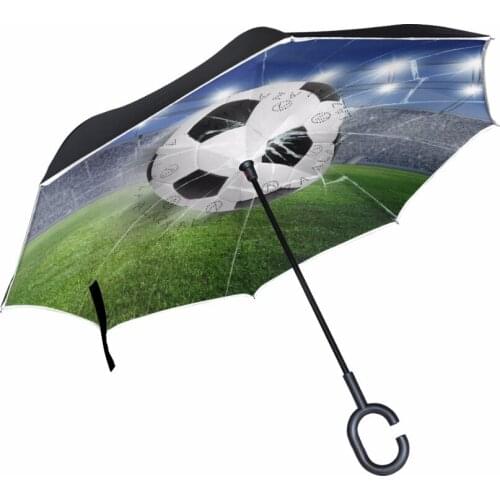Soccer Reverse Umbrella Windproof Inverted Folding Double Layer Umbrellas Self Stand Inside Out Football Umbrella for Car