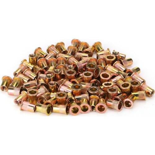 100Pcs 1/4-20 Zinc Plated Carbon Steel Rivet Nut Practical Flat Head Threaded Insert Nutsert Cap Rivet Nuts