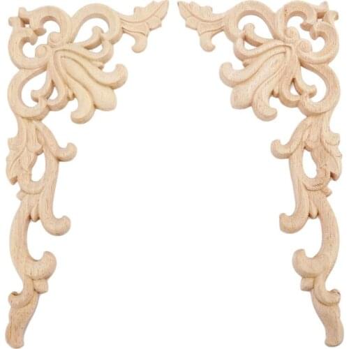 4Pcs European Floral Craft Furniture Decorative Carved Applique Wood Modern Wall Frame Corner Door