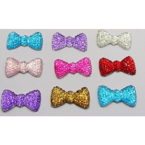 50 Mixed Color Bowknot Bows Flatback Resin Dotted Rhinestone Gems 20X12mm