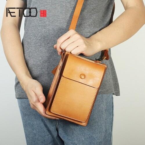 AETOO Vintage leather shoulder bag, handmade first layer leather mens waist bag, mobile phone bag, youth pouch