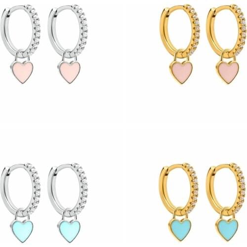 Aide 925 Sterling Silver Hoop Earrings With Cute Candy Neon Color Enamel Heart Charm Drop Earring Gold Silver Color For Girls