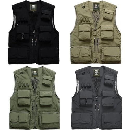 Fast-drying Mesh Fishing Vest Mutil-Pocket Removable Fishing Photographer Mesh Vest Outdoor Plus Size Fishing Vests For Men