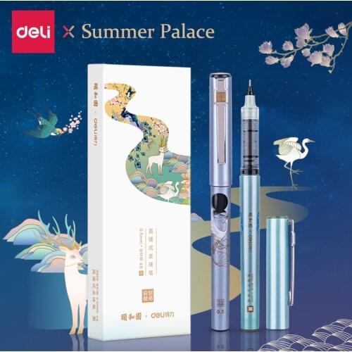 Deli Summer Palace Gel Pen 0.5 Full Needle Black Student Gel Pen Simple Cute Straight Liquid Gel Pen 4pcs/lot