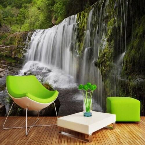 Dropship Colomac Custom Mural Wallpaper Flowing Water And Wealth Beautiful Waterfall Wallpaper Green Paper Wall Papel Pintado 3d