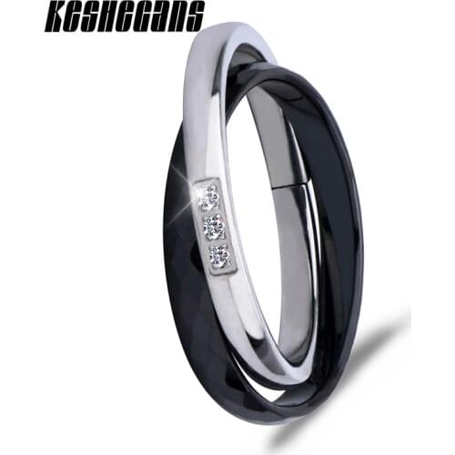Double Ring Crystal Rhinestone Stainless Steel And Ceramic Ring For Women Girl Fashion Jewelry Wedding Party Healthy Jewelry
