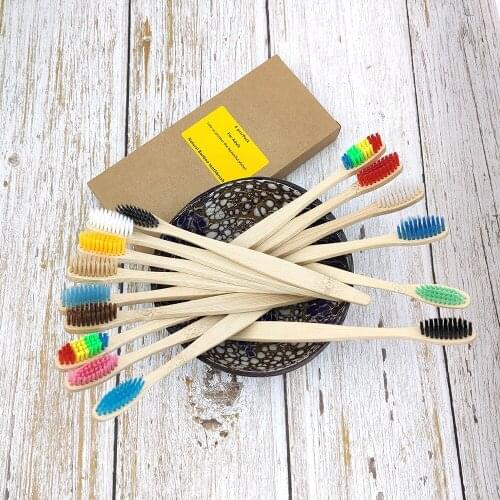 Hot 12Pcs Bamboo toothbrush Eco Friendly Product bamboo Solid handle soft fibre tooth brush adults Oral Care 100%Biodegradable