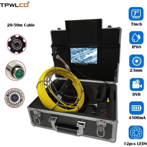7inch Color Screen Pipeline Drain Sewer Inspection Camera System CCTV Camera Waterproof 23mm With 12pcs LEDS 20-50m Cable DVR
