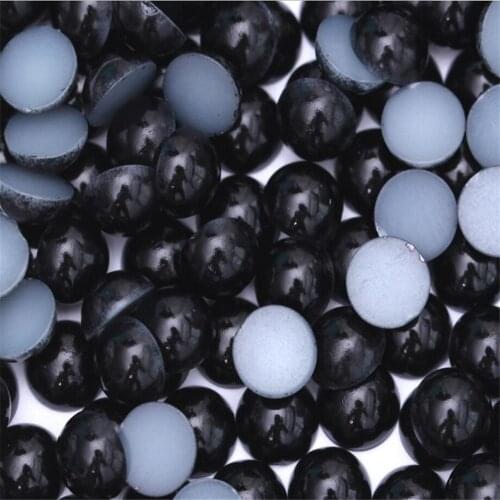 Size 1.5mm-14mm Black Color Round Flatback Pearl Beads Loose DIY ABS Plastic Imitation Half Pearl Nail Arts Decoration Crafts