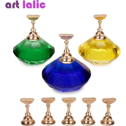 1Pc Magnetic Crystal Nail Holder+5 Pcs Alloy Tips Practice Display Stand Chessboard False Nail Art Showing Shelf Manicure Tools