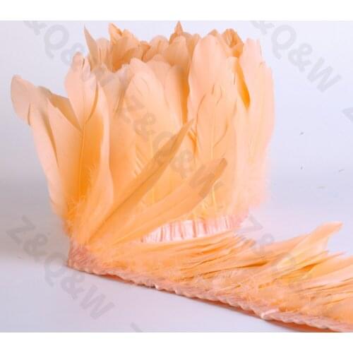 Natural goose feather dyed champagne color made into 2 meters cloth strip diy feather skirt shawl stage wings decoration