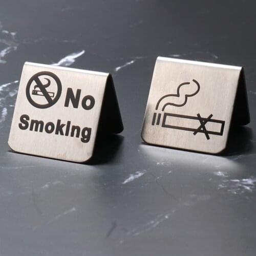 Stainless Steel No Smoking Sign Tent Style Warning Sign Reminder Double-Sided Free Standing for Office Store