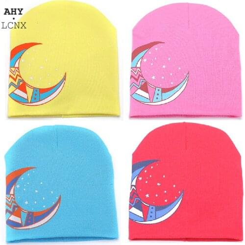 New Baby Hat Autumn Spring Cartoon Moon Printed Crochet Girl Boy Beanie Cap Infant knitted toddlers Children Cotton Kids Hats